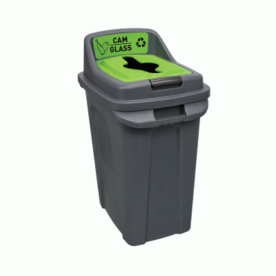 Κάδος ανακύκλωσης πλαστικός διαστάσεων 50x40x70hcm 70lt με πράσινο καπάκι για γυαλί