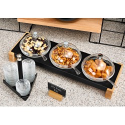 Σετ μπουφέ Skara με 3 γυάλινα μπωλ των 0,5lt σε χρώμα μαύρο μεταλλικό και φυσική οξιά