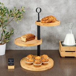 Εταζέρα 3 επιπέδων Bamboo με δίσκους που περιστρέφονται διαμέτρου 30cm