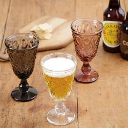 Γυάλινο ποτήρι κρασιού με πόδι 230ml περίτεχνο σκαλιστό σε γκρι χρώμα σειρά Lyonnais Φ8,5x16,5cm LA ROCHERE σε συσκευασία 6 τεμαχίων