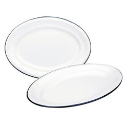 Πιατέλα εμαγιέ λευκή Φ35εκ με μπλε λεπτομέρεια σειρά Blanca σε παραδοσιακό κομψό ύφος IBILI