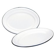 Πιατέλα εμαγιέ λευκή σειρά Blanca Φ40εκ με μπλε λεπτομέρεια σε παραδοσιακό κομψό ύφος IBILI