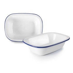 Πιατέλα εμαγιέ σειρά Blanca λευκή με μπλε λεπτομέρεια σε παραδοσιακό κομψό ύφος Φ20εκ IBILI