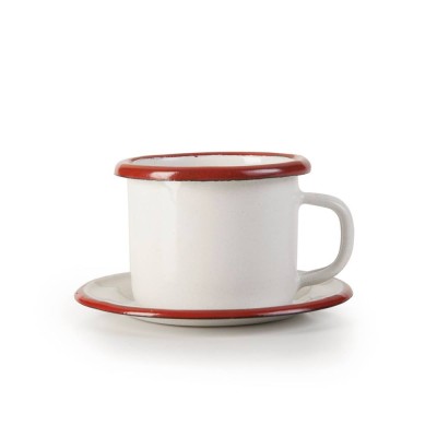 Σετ καφέ κούπα και πιατάκι εμαγιέ λευκό με κόκκινη λεπτομέρεια σειρά Bordeaux Φ5εκ. σε παραδοσιακό κομψό ύφος IBILI