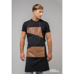 Ολόσωμη ποδιά εργασίας με τσέπες και δερματίνη σε χρώμα μαύρο με καφέ