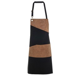 Ολόσωμη ποδιά εργασίας με τσέπες και δερματίνη σε χρώμα μαύρο με καφέ