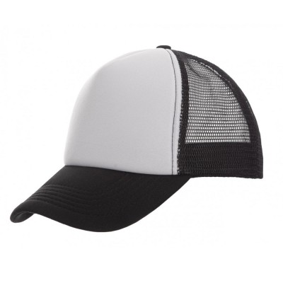 Πεντάφυλλο καπέλο με δίχτυ και σφουγγάρι με κυρτό γείσο με 6 ραφές σε χρώμα λευκό με μαύρο