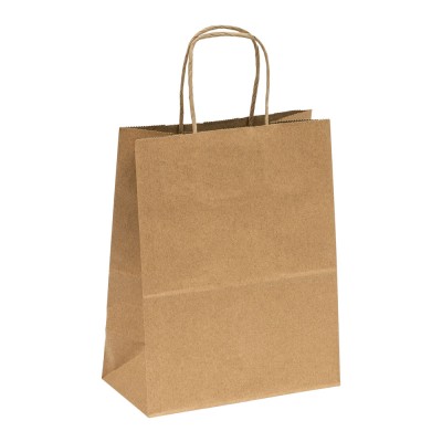 Τσάντα χάρτινη κραφτ με στριφτό χερούλι διαστάσεων 18x9x25cm σε καφέ χρώμα