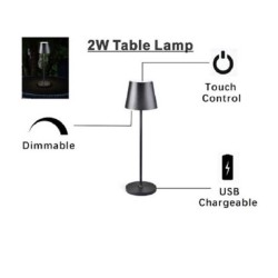 Πορτατίφ αφής επαναφορτιζόμενο LED 3,5W μαύρο 3000k θερμό λευκό φως dimmable