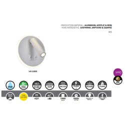 Απλίκα LED κρεβατιού ανάγνωσης "IRIS 1" PRO λευκή ισχύος 9W & 3W 3000K θερμό λευκό φως