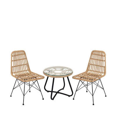 Σετ τραπεζαρία κήπου HOWARD σε χρώμα φυσικό/μαύρο από μέταλλο/Rattan με 2 καρέκλες