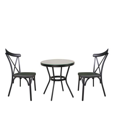Σετ τραπεζαρία κήπου BURUNDI σε χρώμα μαύρο με σκελετό από αλουμίνιο/γυαλί με 2 καρέκλες