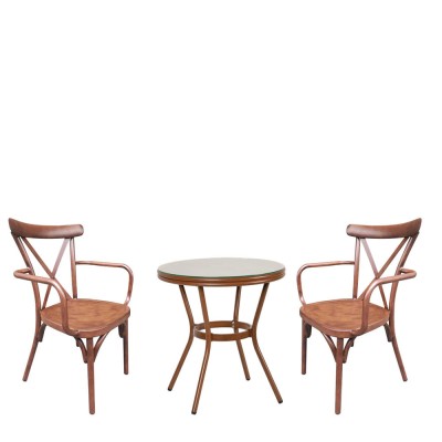 Σετ τραπεζαρία κήπου BURUNDI μπαμπού από αλουμίνιο/γυαλί με 2 καρέκλες