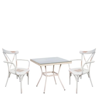 Σετ τραπεζαρία κήπου ANGOLA σε χρώμα λευκό αντικέ με 2 καρέκλες
