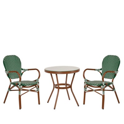 Σετ τραπεζαρία κήπου BURUNDI μπαμπού από αλουμίνιο/γυαλί με 2 καρέκλες