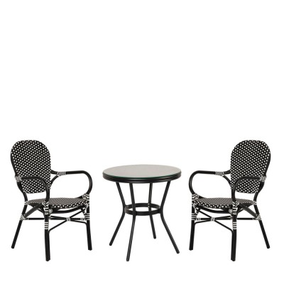 Σετ τραπεζαρία κήπου BURUNDI σε χρώμα μαύρο αλουμίνιο/γυαλί με 2 καρέκλες