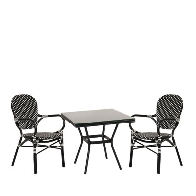 Σετ τραπεζαρία κήπου ANGOLA σε μαύρο αλουμίνιο/γυαλί με 2 καρέκλες