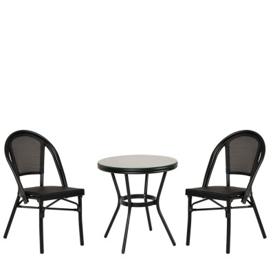 Σετ τραπεζαρία κήπου BURUNDI σε χρώμα μαύρο αλουμίνιο/γυαλί με 2 καρέκλες