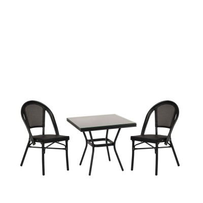 Σετ τραπεζαρία κήπου ANGOLA σε χρώμα μαύρο με σκελετό από αλουμίνιο/γυαλί με 2 καρέκλες
