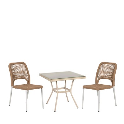 Σετ τραπεζαρία κήπου ANGOLA σε λευκό αντικέ χρώμα με 2 καρέκλες