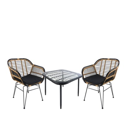 Σετ τραπεζαρία κήπου ANTIUS σε χρώμα μαύρο από σκελετό με μέταλλο/Rattan/γυαλί με 2 καρέκλες
