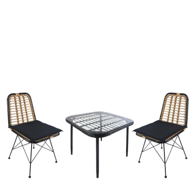 Σετ τραπεζαρία κήπου ANTIUS σε χρώμα μαύρο με 2 καρέκλες από μέταλλο/Rattan/γυαλί 