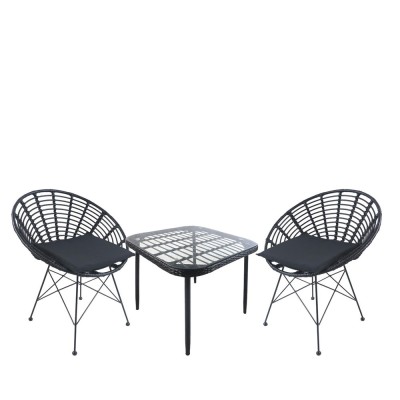 Σετ τραπεζαρία κήπου ANTIUS μέταλλο/Rattan/γυαλί σε μαύρο χρώμα με 2 καρέκλες