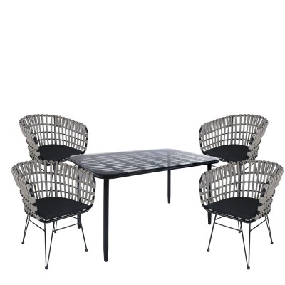 Σετ τραπεζαρία κήπου ANNIUS σε χρώμα μαύρο με σκελετό μεταλλικό με 4 καρέκλες