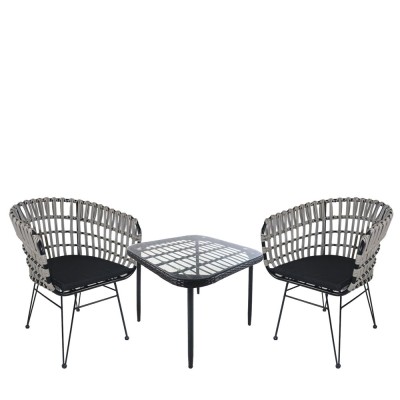Σετ τραπεζαρία κήπου ANTIUS σε χρώμα μαύρο από μέταλλο/Rattan/γυαλί με 2 καρέκλες