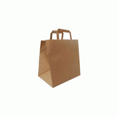 Τσάντα χάρτινη κραφτ με πλακέ χερούλι σε χρώμα καφέ πακέτο των 250 τεμαχίων