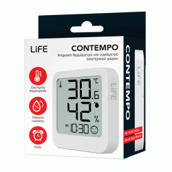 Ψηφιακό θερμόμετρο και υγρόμετρο LIFE CONTEMPO WHITE με ευκρινή LCD οθόνη εσωτερικού χώρου