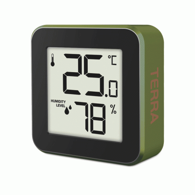 Ψηφιακό θερμόμετρο και υγρόμετρο LIFE ALU MINI TERRA εσωτερικού χώρου σε cedar green χρώμα