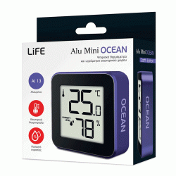 Ψηφιακό θερμόμετρο και υγρόμετρο LIFE ALU MINI OCEAN εσωτερικού χώρου με πλαίσιο αλουμινίου