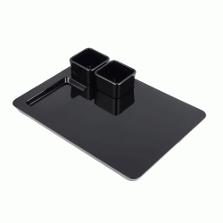 Ξενοδοχειακός δίσκος καλωσορίσματος με δύο θήκες σε μαύρο χρώμα διαστάσεων 380x280x20mm