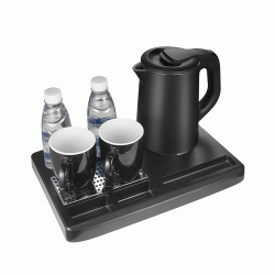 Δίσκος καλωσορίσματος με βραστήρα 0.8L σε μαύρο ματ χρώμα 1360W 2 κούπες και προστασία από υπερθέρμανση 