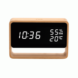 Ψηφιακό θερμόμετρο / υγρόμετρο LIFE FOS Bamboo εσωτερικού χώρου με ρολόι ξυπνητήρι και φωτάκι νυκτός & διάφορες έξυπνες λειτουργίες