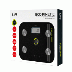 Battery-free γυάλινη ψηφιακή ζυγαριά μπάνιου 6 σε 1 LIFE με οθόνη LCD - μνήμη και λιπομέτρηση 