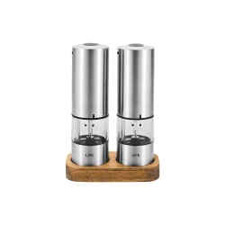 Σετ 2 επαναφορτιζόμενοι ηλεκτρικοί τρίφτες για αλάτι & πιπέρι σε ξύλινη βάση