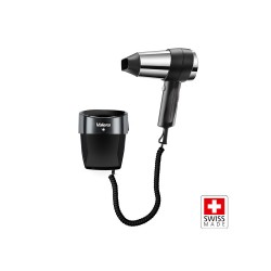 Σεσουάρ μαλλιών ξενοδοχειακού τύπου με επιτοίχια βάση 1600W σε μαύρο χρώμα VALERA ACTION SUPER PLUS 1600 BLACK / CHROME