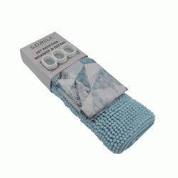 Σετ μπάνιου κουρτίνα διαστάσεων 180x180cm με κρίκους και πατάκι σιλικόνης διαστάσεων 45x75cm σε γαλάζιο χρώμα