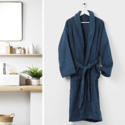 Μπουρνούζι μονόχρωμο με γιακά Night blue one size 500gsm 100% βαμβάκι