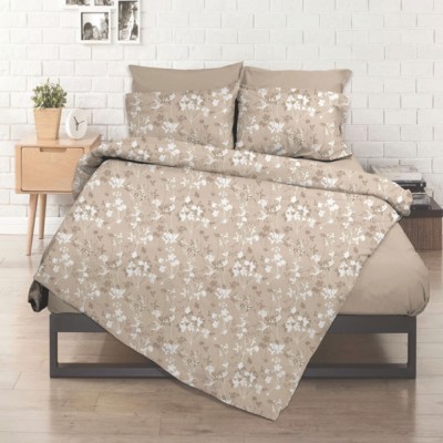 Σεντόνι λάστιχο εμπριμέ Σχ. Flower beige poly/cotton 144 κλωστών διαστάσεων 100x200cm