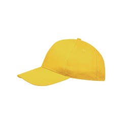 Πεντάφυλλο καπέλο με 4 κεντημένες οπές εξαερισμού και ρυθμιζόμενο κλείσιμο με αυτοκόλλητο σε κίτρινο χρώμα