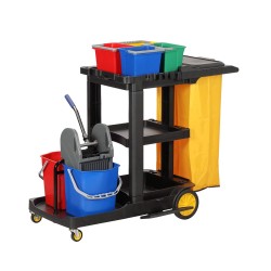 Καρότσι καμαριέρας πολυχρηστικό No2 με ντουλαπάκι που κλειδώνει και 4 κουβάδες των 6L