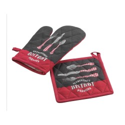 Σετ πιάστρα-γάντι Σχ. Bistrot red 100% cotton σε κόκκινο χρώμα