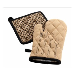 Σετ πιάστρα-γάντι Σχ. Cuisiline beige 100% cotton σε μπεζ χρώμα