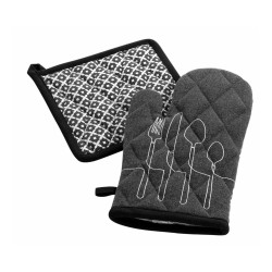 Σετ πιάστρα-γάντι Σχ. Cuisiline d.grey 100% cotton σε σκούρο γκρι χρώμα