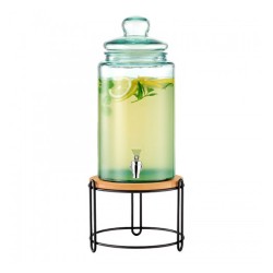Διανεμητής χυμών χωρητικότητας 6,5 λίτρων από γυαλί με μαύρη μεταλλική βάση και ξύλο