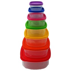 Πλαστικό δοχείο τροφίμων RAINBOW σετ των 7 τεμαχίων τετράγωνο με πολύχρωμα καπάκια Πλαστικό δοχείο τροφίμων RAINBOW σετ των 7 τεμαχίων τετράγωνο με πολύχρωμα καπάκια