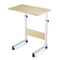 Γραφείο laptop με λευκό μεταλλικό σκελετό,επιφάνεια από ξύλο και ρόδες για εύκολη μεταφορά διαστάσεων 60x40x65-89cm